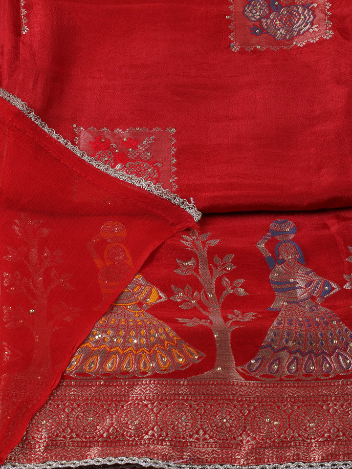 Woven Design Chanderi Unstitched Suit With Pant &amp; Dupatta
