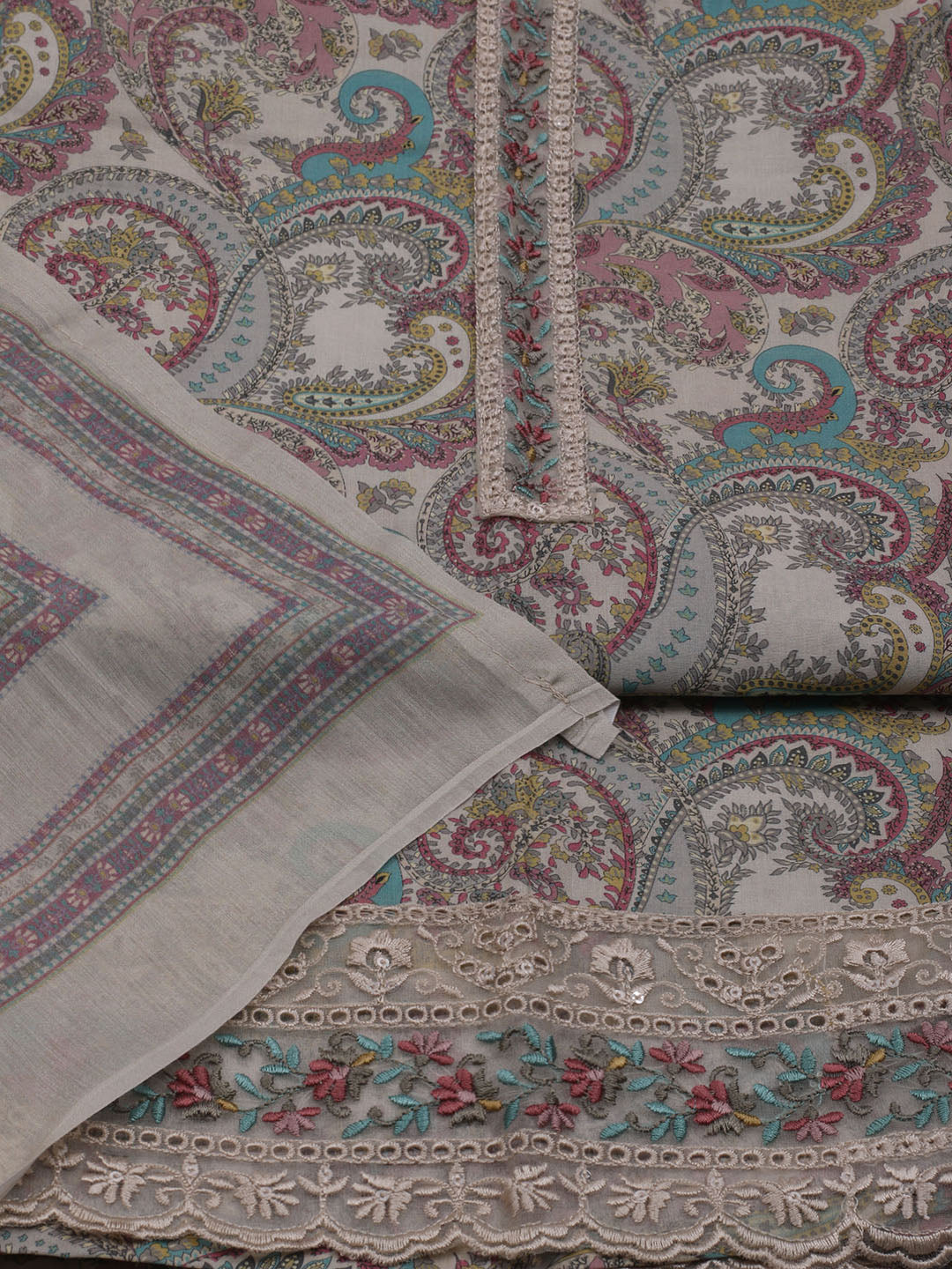Printed Cotton Blend Unstitched Suit With Dupatta