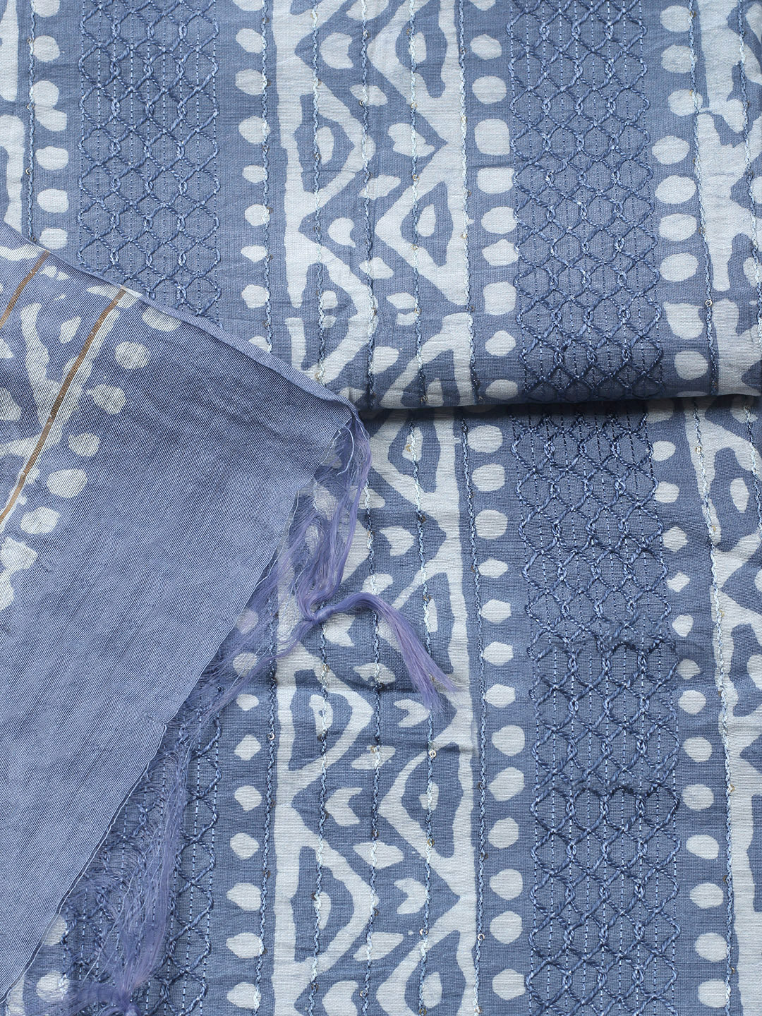 Printed Cotton Blend Unstitched Suit With Pant &amp; Dupatta