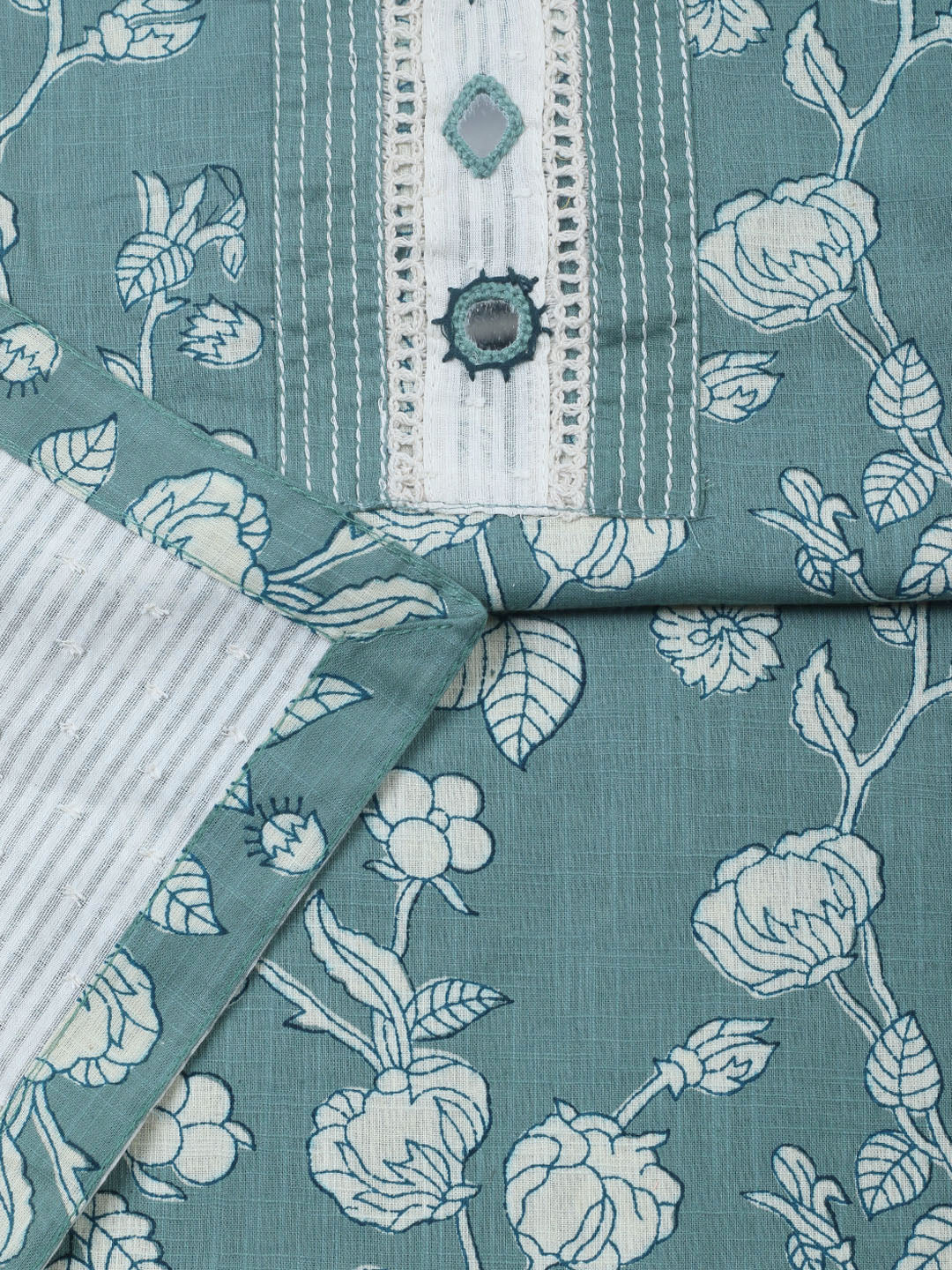 Embroidered Cotton Blend Unstitched Suit With Pant &amp; Dupatta