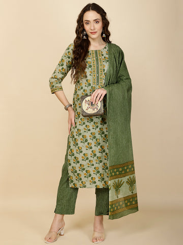 Printed Cotton Suit Set With Dupatta