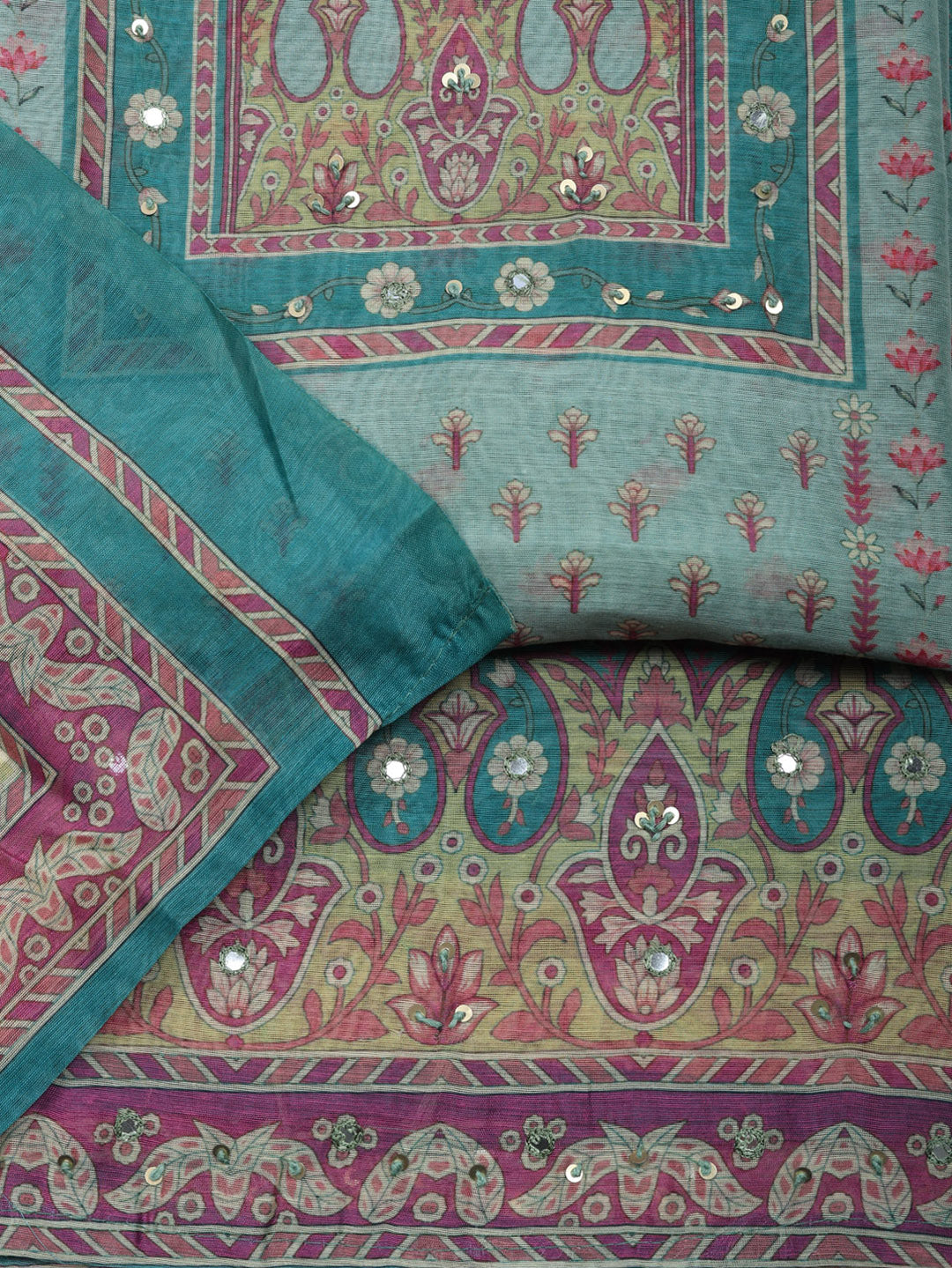 Embellished Chanderi Unstitched Suit With Pant &amp; Dupatta