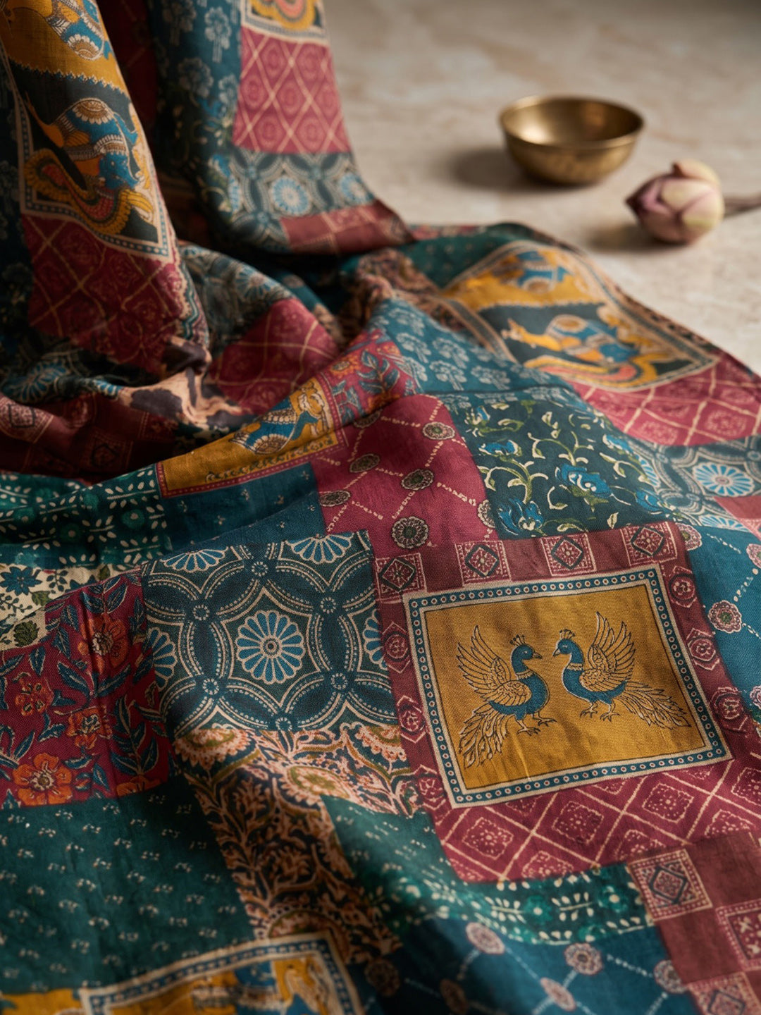 Rust Printed Cotton Blend Kurta With Pant &amp; Dupatta