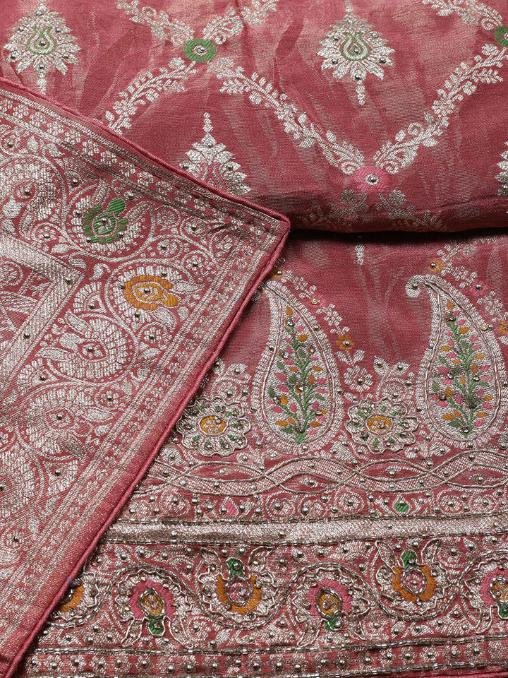 Woven Design Tissue Unstitched Suit With Pant &amp; Dupatta