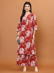 Floral Print Cotton Kurta With Palazzo