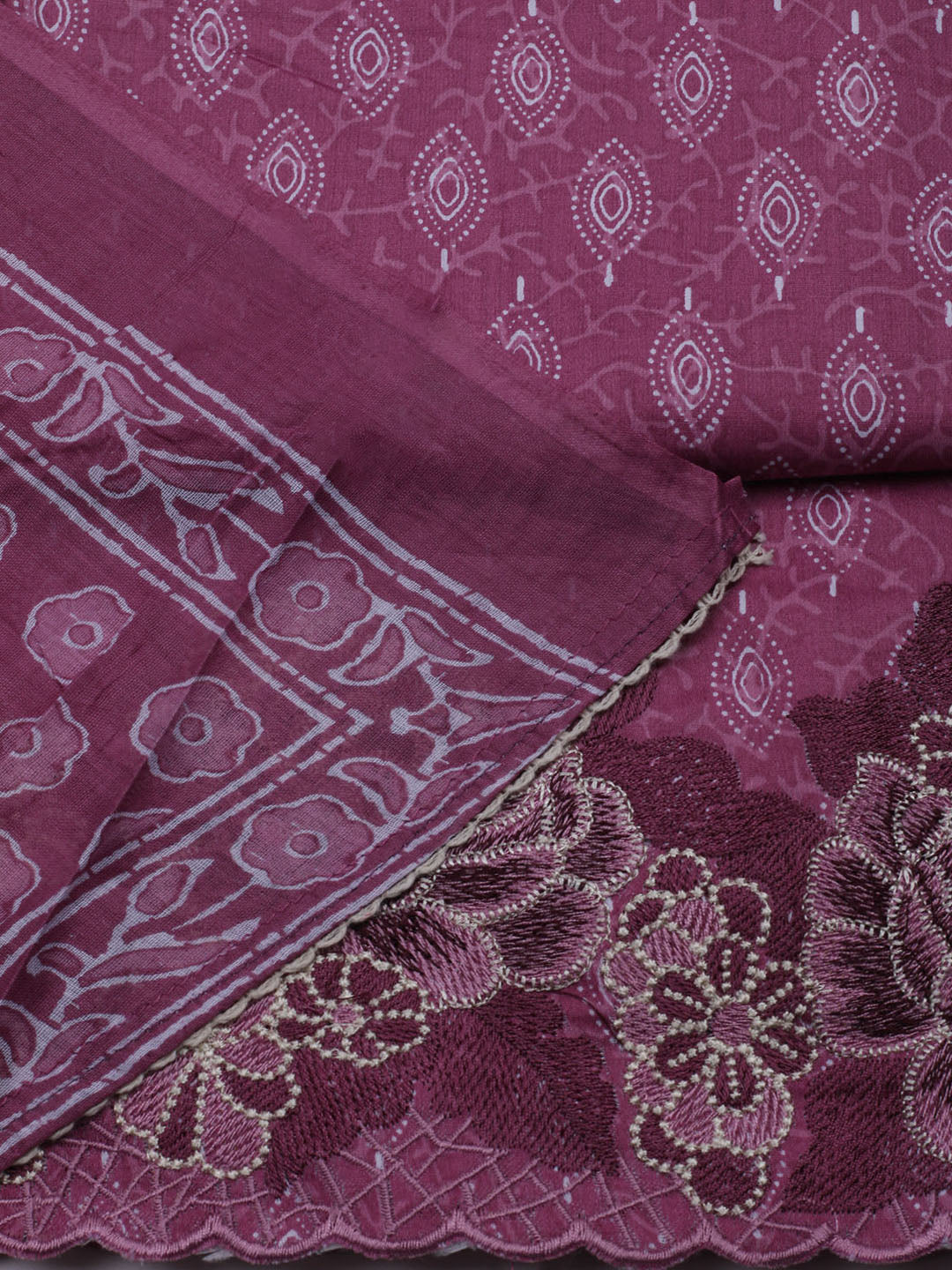 Neck Embroidered Cotton Blend Unstitched Suit With Dupatta