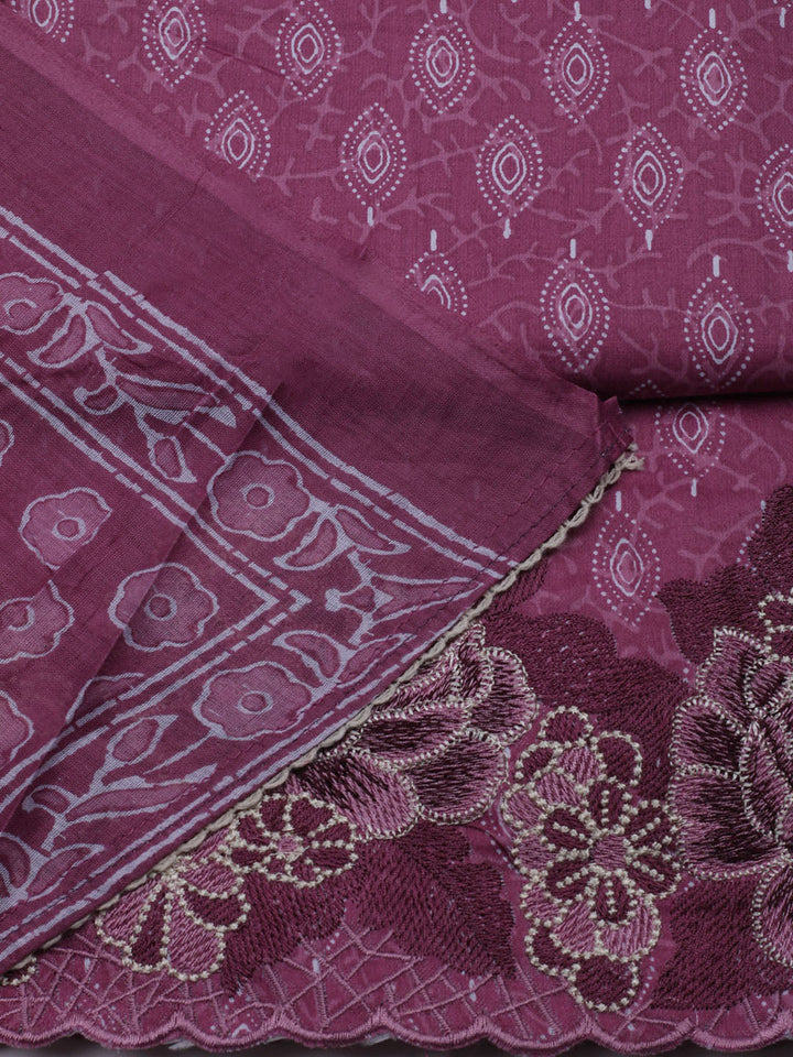 Neck Embroidered Cotton Blend Unstitched Suit With Dupatta