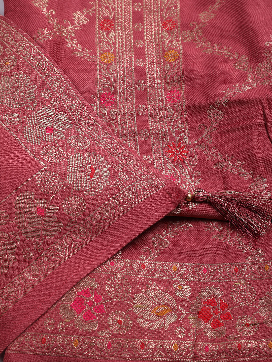 Pashmina Woven Design Unstitched Kurta With Pant &amp; Dupatta