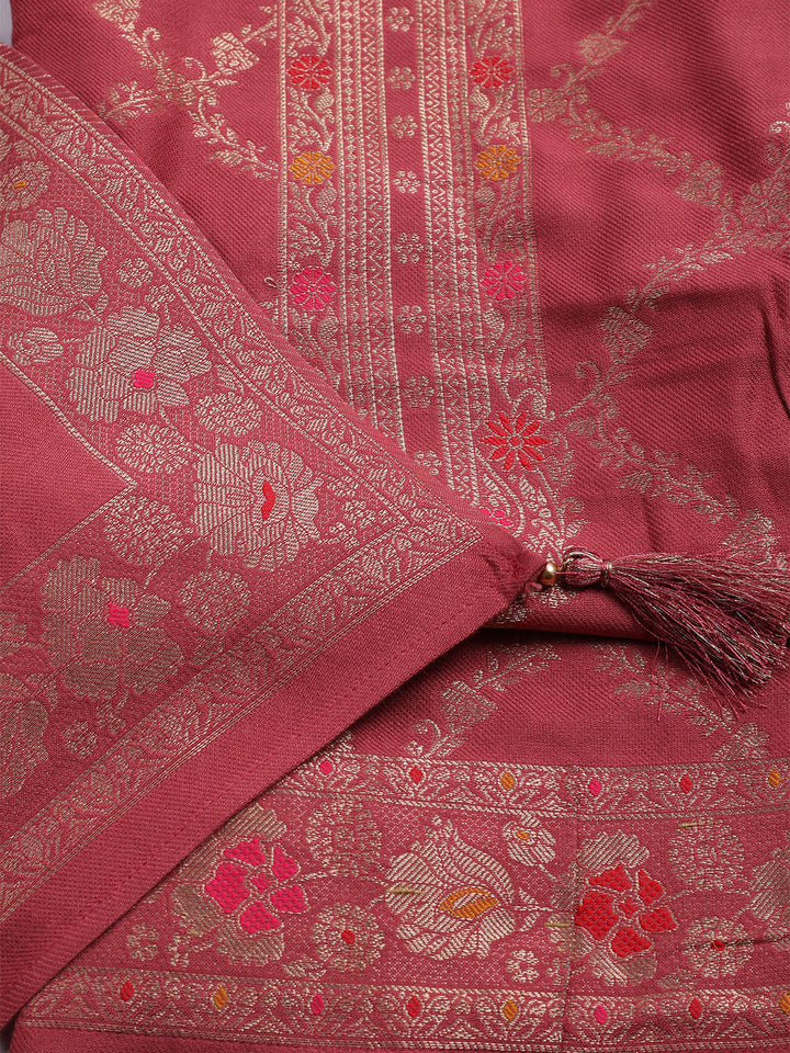 Pashmina Woven Design Unstitched Kurta With Pant &amp; Dupatta
