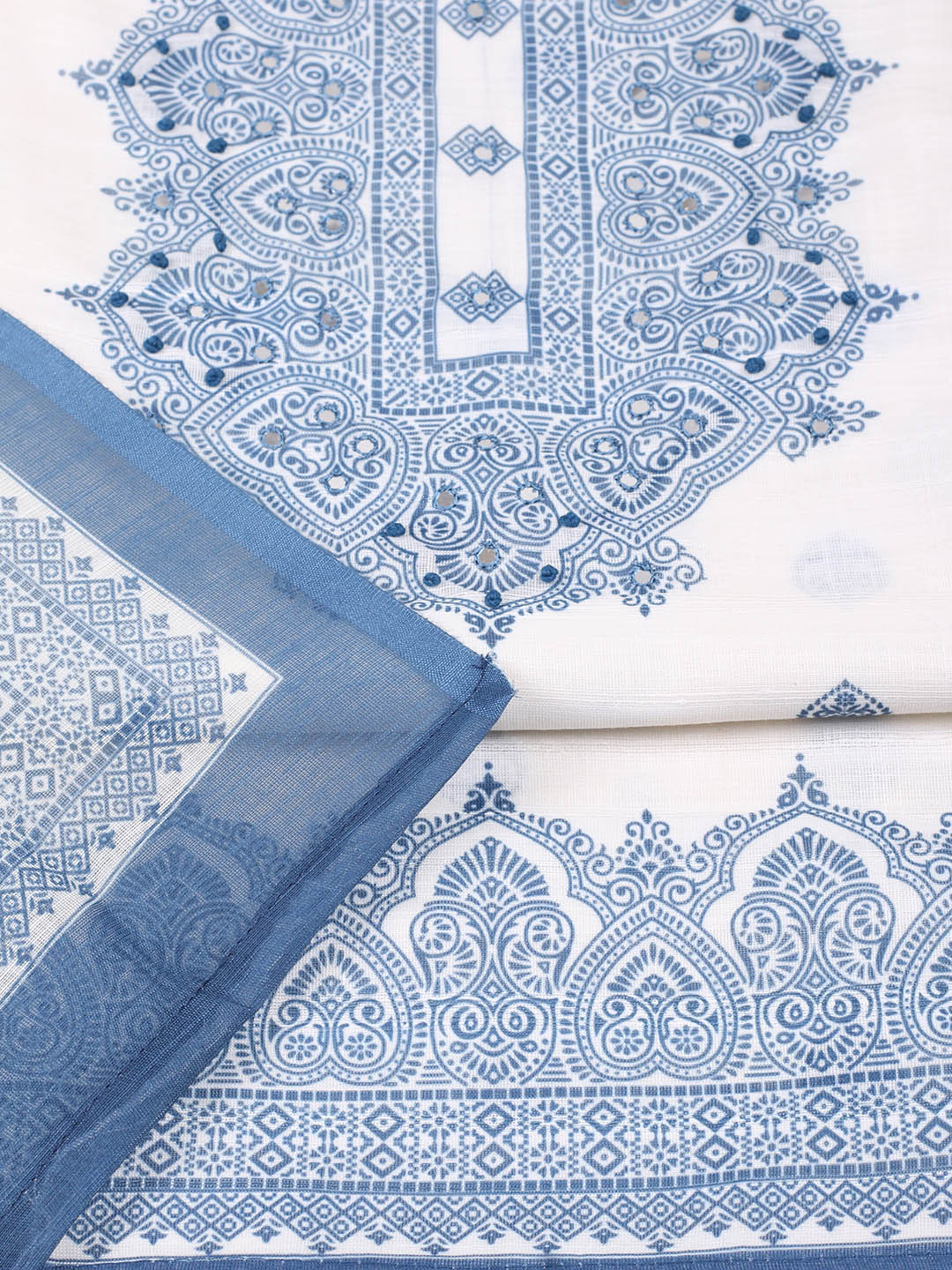 Printed Cotton Blend Unstitched Suit With Pant &amp; Dupatta