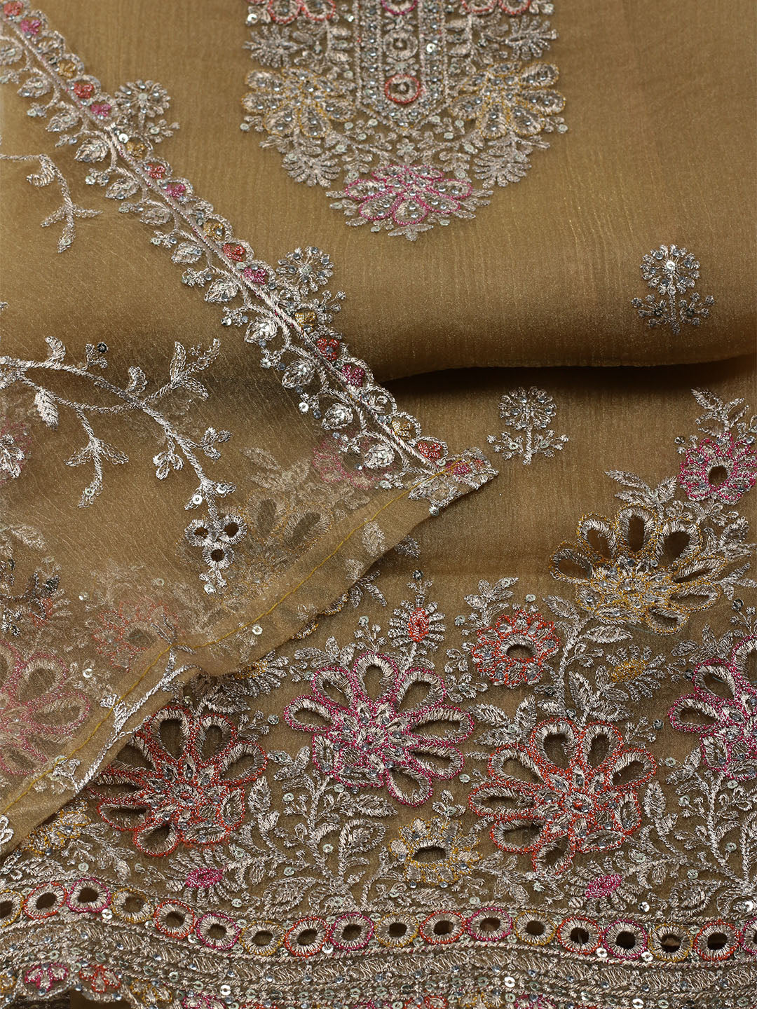Embroidered Organza Unstitched Suit With Dupatta