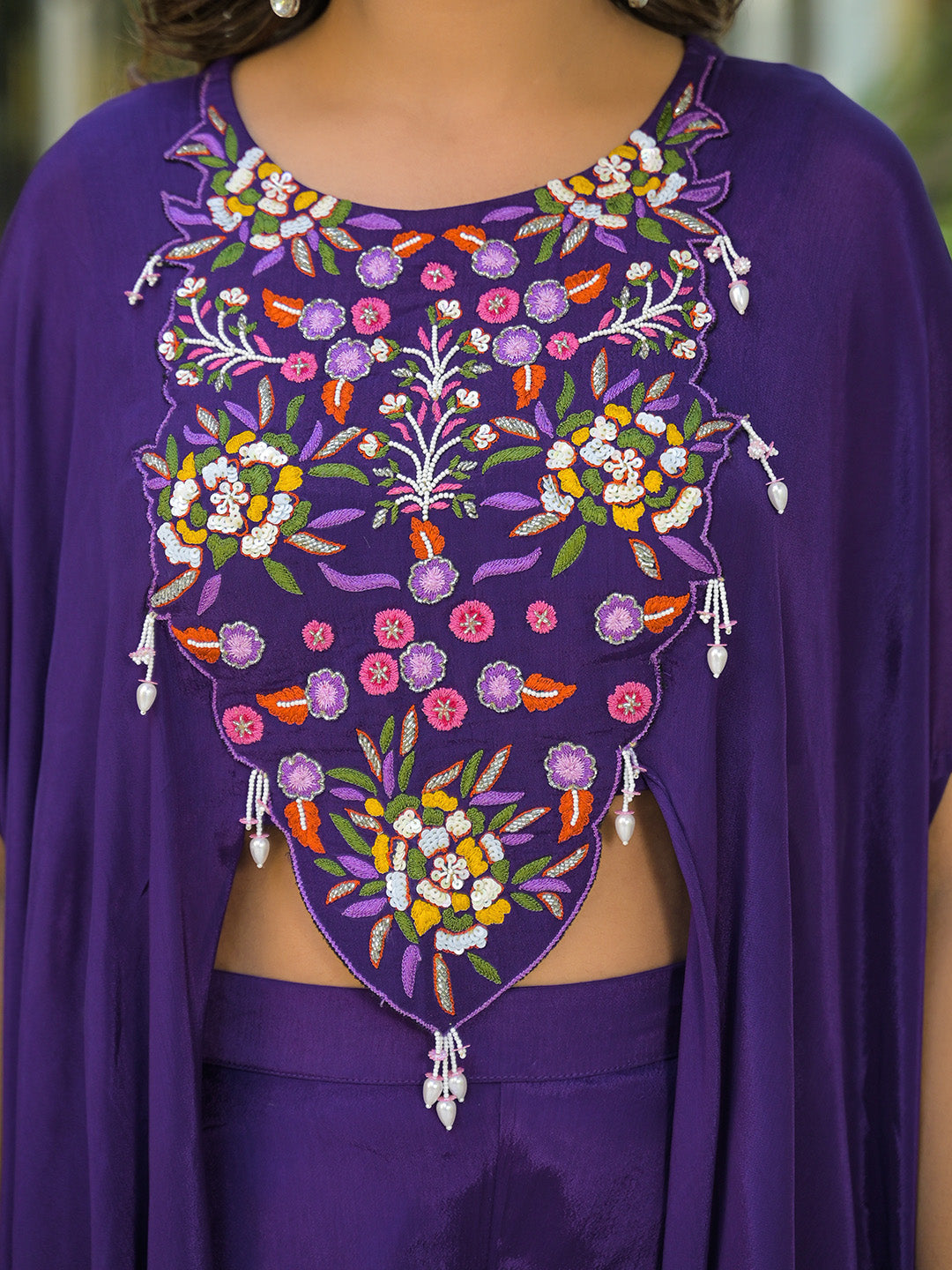 Embroidered Chinon Top With Plazzo