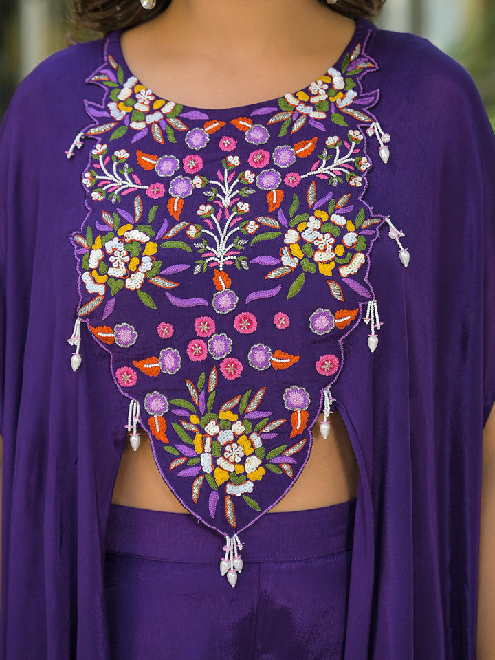 Embroidered Chinon Top With Plazzo