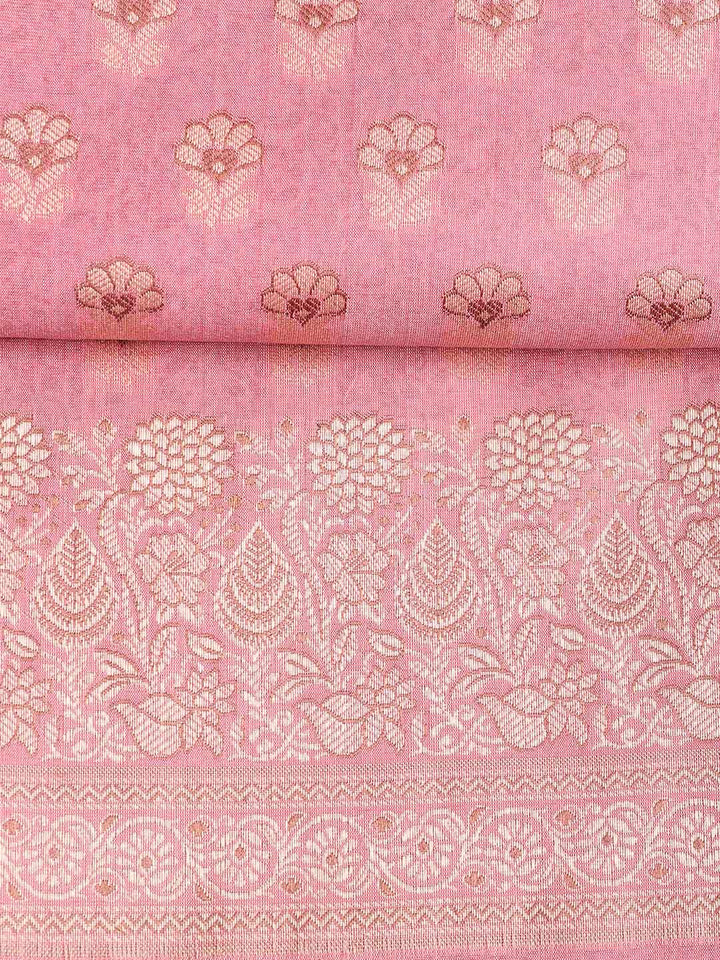 Woven Banarasi Chanderi Unstitched Suit With Dupatta