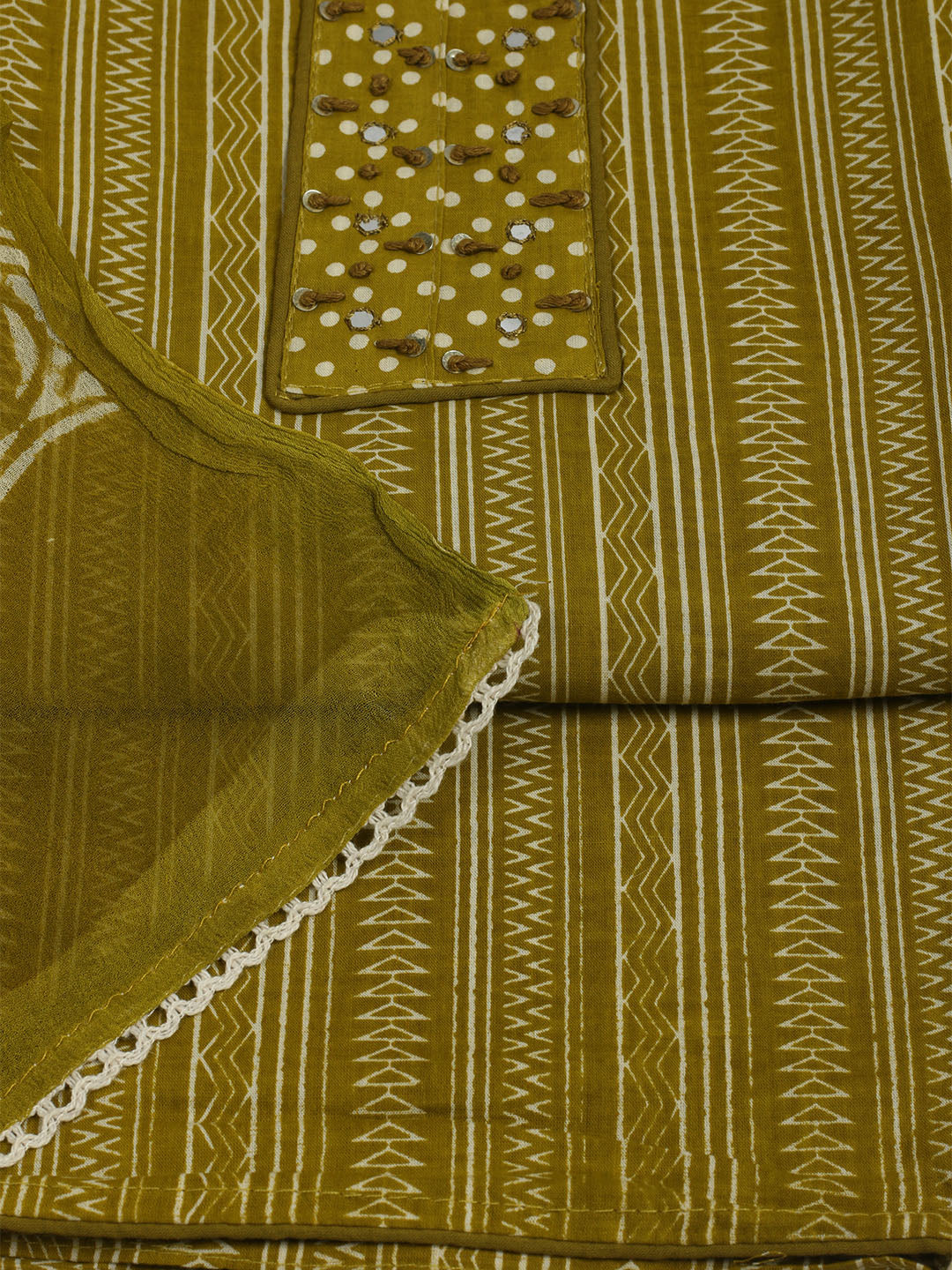 Embroidered Cotton Unstitched Suit With Pant &amp; Dupatta