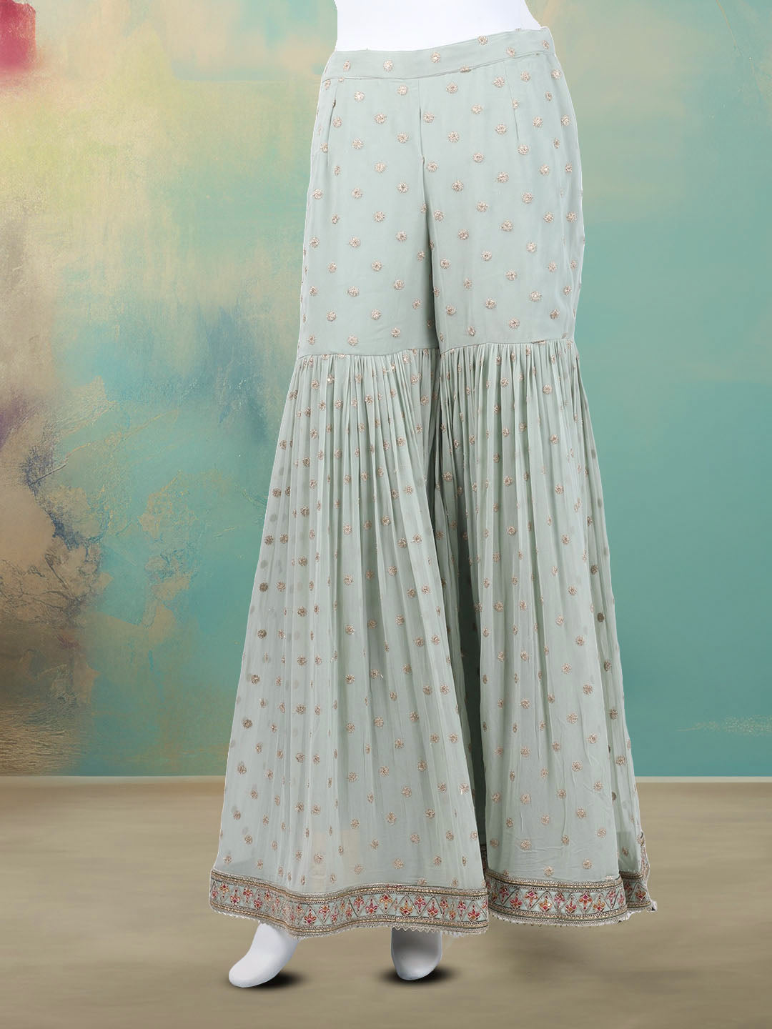 Embroidered Georgette Kurta With Garara & Dupatta