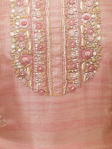 Neck Embroidered Chanderi Unstitched Suit Piece With Dupatta