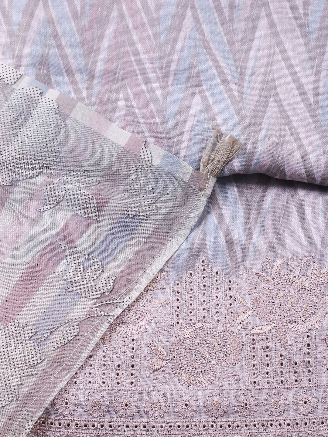 Embroidered Linen Blend Unstitched Suit With Pant &amp; Dupatta