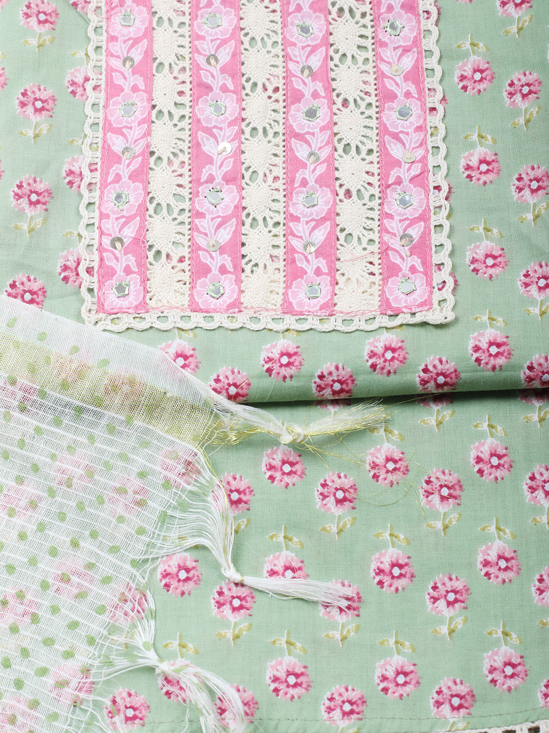 Printed Cotton Blend Unstitched Suit With Pant &amp; Dupatta