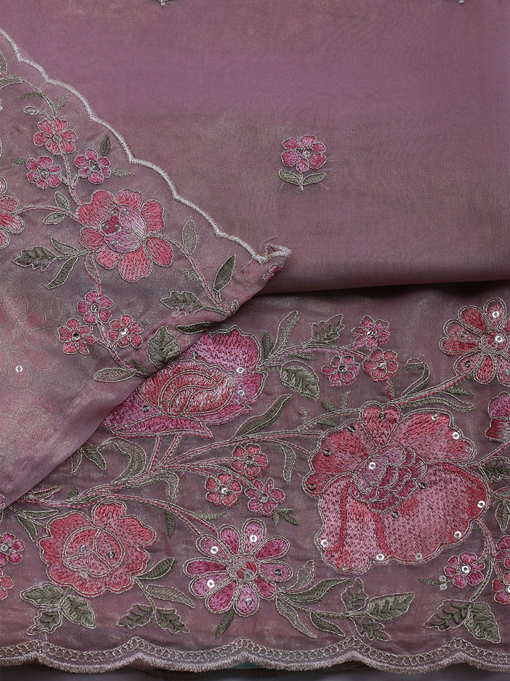 Embroidered Organza Unstitched Suit With Dupatta