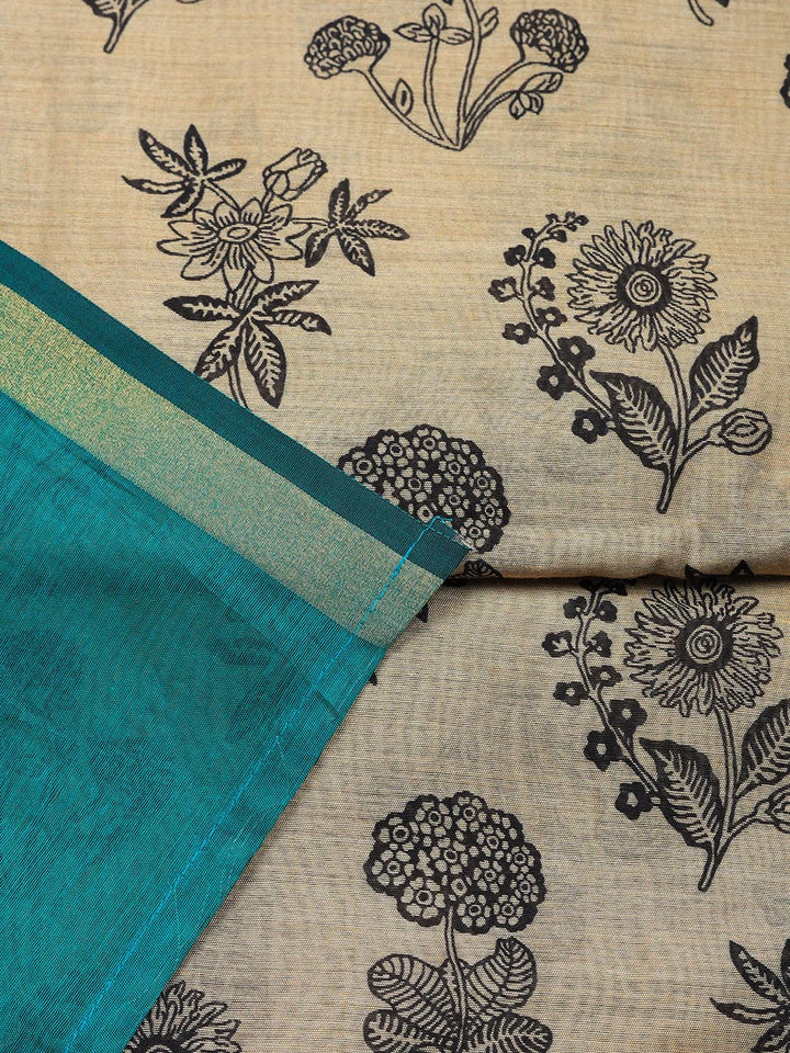 Printed Chanderi Unstitched Suit With Pant &amp; Dupatta