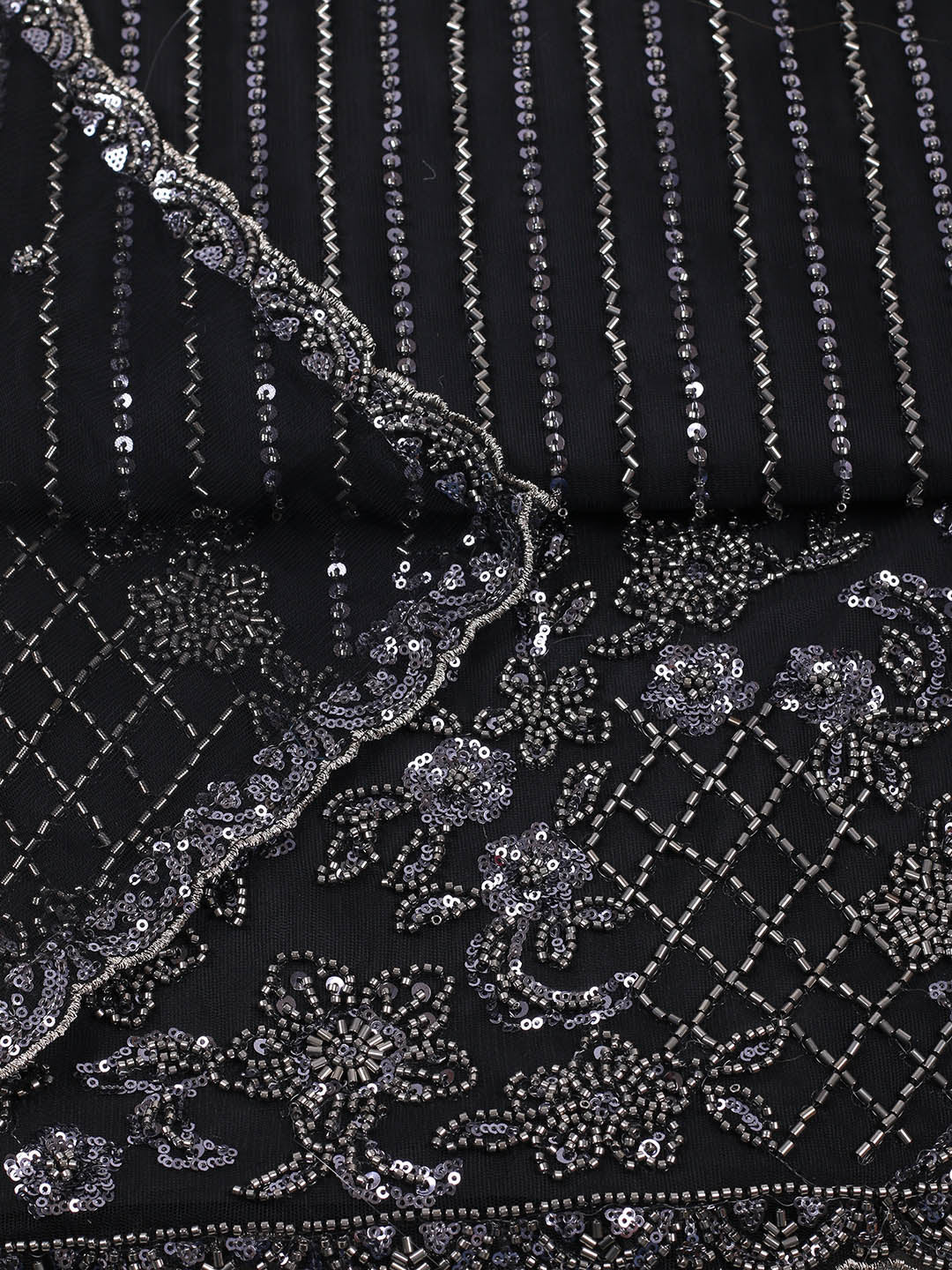 Embroidered Net Unstitched Suit With Pant &amp; Dupatta