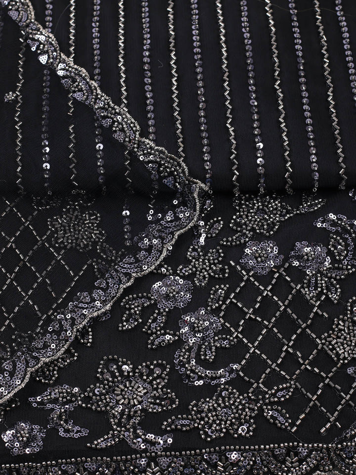 Embroidered Net Unstitched Suit With Pant &amp; Dupatta