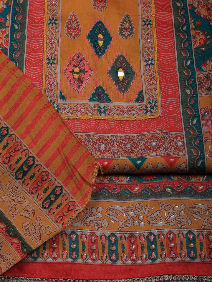 Printed Cotton Blend Unstitched Suit With Pant &amp; Dupatta