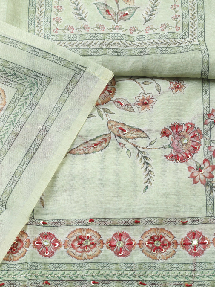 Embellished Chanderi Unstitched Suit With Pant &amp; Dupatta