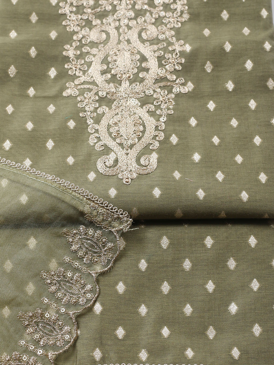 Embroidered Chanderi Unstitched Suit With Pant &amp; Dupatta