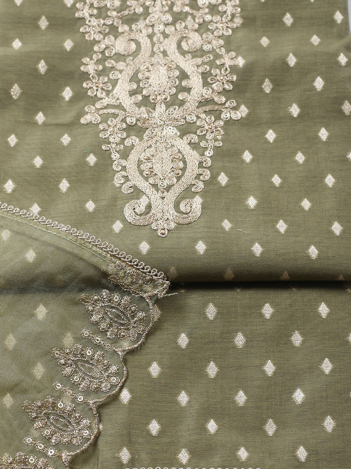 Embroidered Chanderi Unstitched Suit With Pant &amp; Dupatta