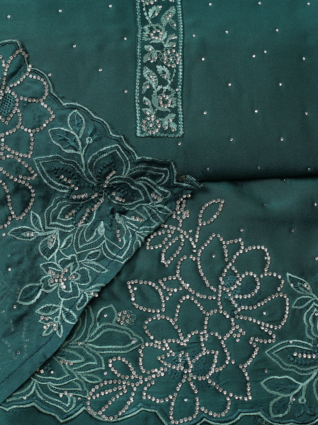 Embellished Art Silk Unstitched Suit With Pant &amp; Dupatta