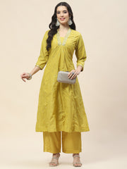 Neck Patti Chanderi Kurta With Pants