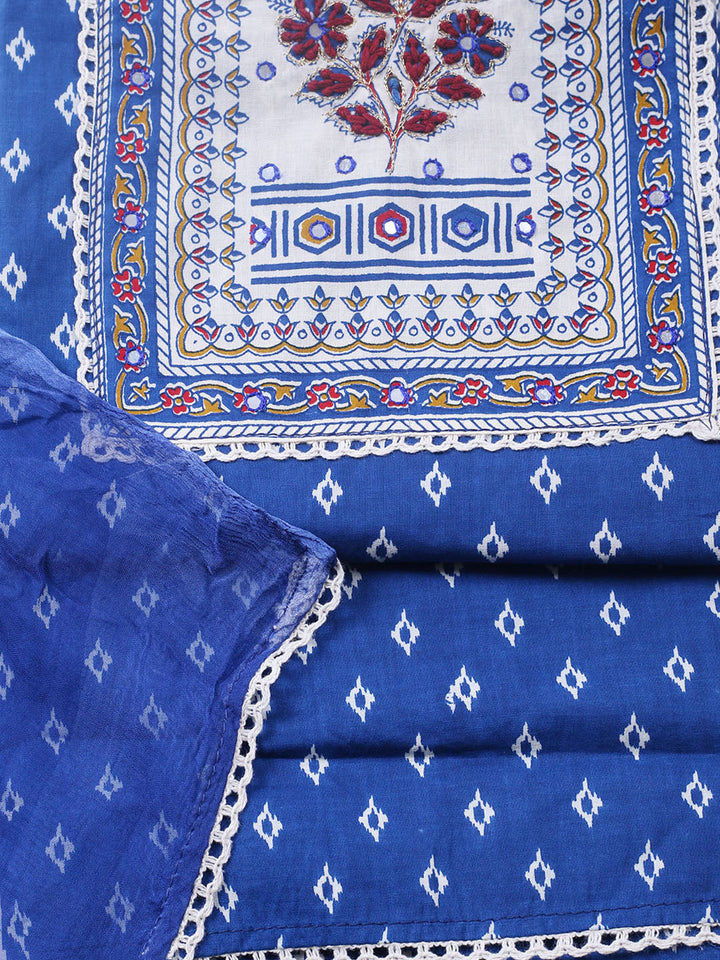 Embroidered Cotton Blend Unstitched Suit With Pant &amp; Dupatta