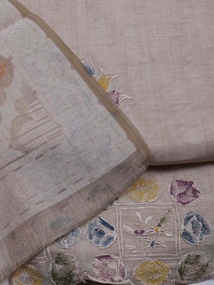 Embroidered Chanderi Unstitched Suit With Dupatta
