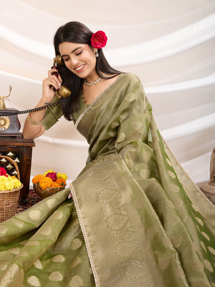 Zari Border Booti Woven Art Silk Saree