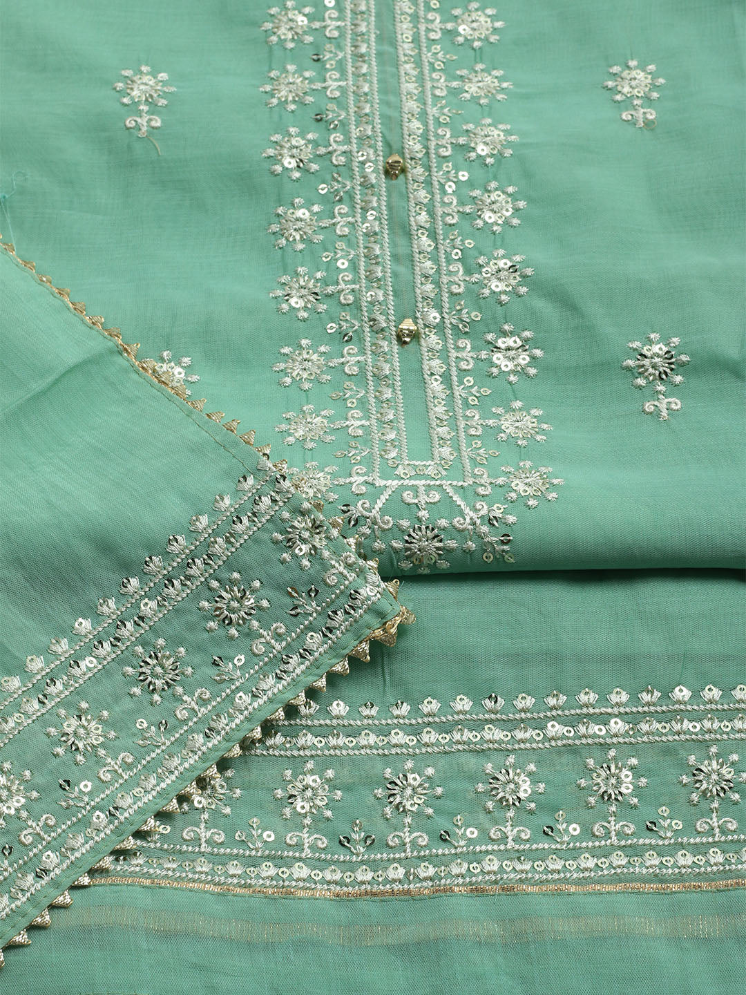 Embroidered Muslin Unstitched Kurta With Pant & Dupatta