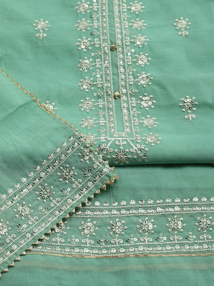 Embroidered Muslin Unstitched Kurta With Pant &amp; Dupatta