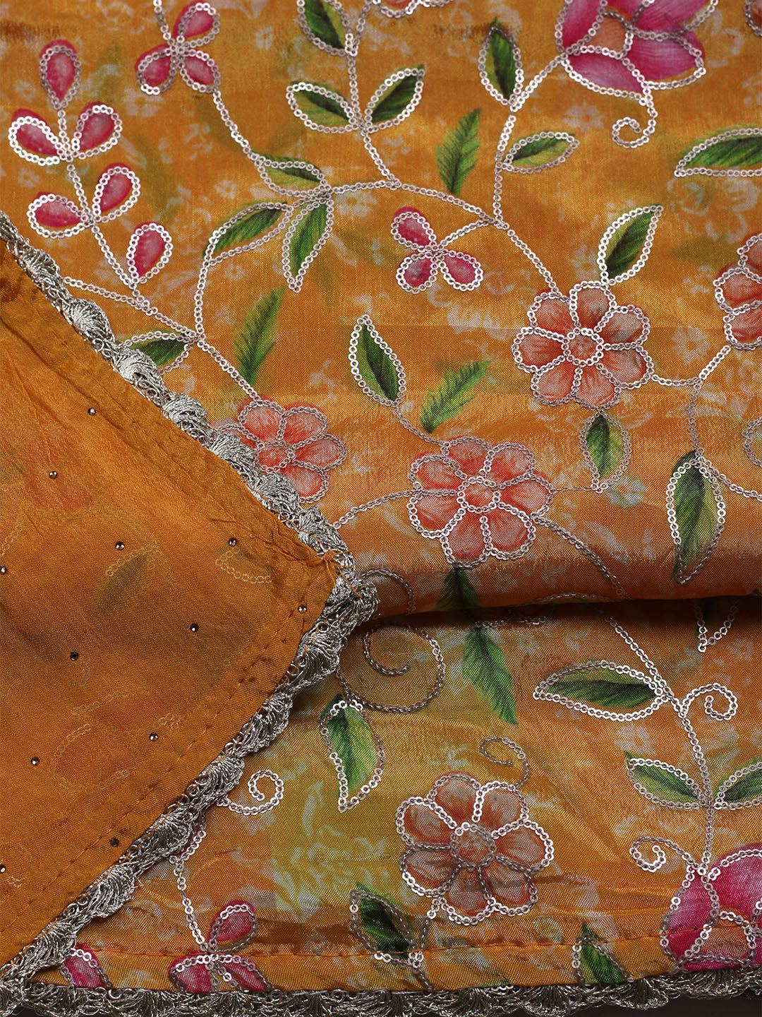 Neck Embroidered Chinnon Unstitched Suit With Dupatta