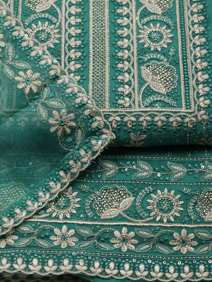 Embroidered Organza Unstitched Suit With Pant &amp; Dupatta