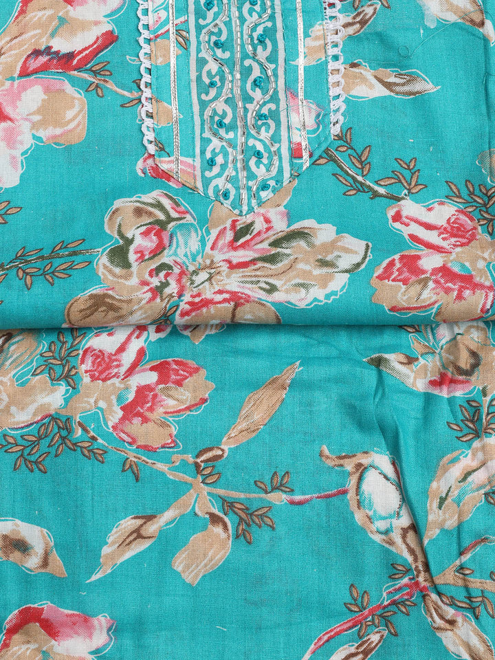Neck Embroidered Cotton Blend Unstitched Suit With Dupatta
