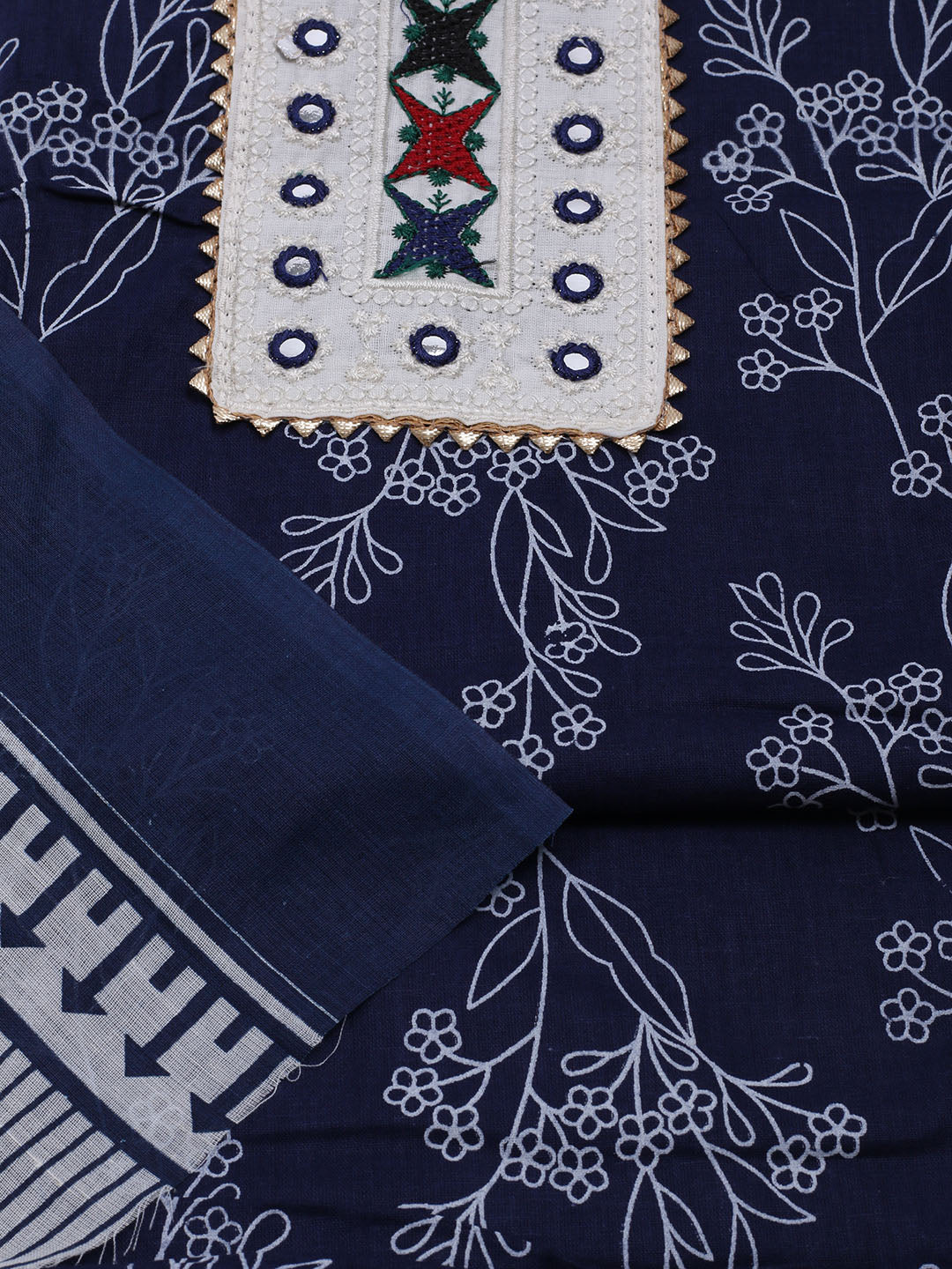 Printed Cotton Blend Unstitched Suit With Dupatta