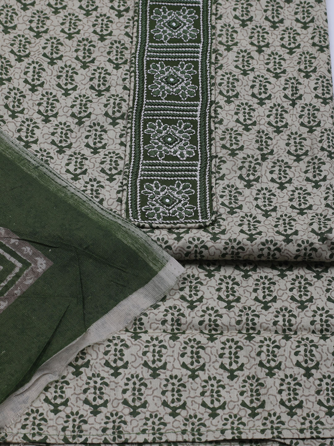 Patch Neck Cotton Blend Unstitched Suit With Dupatta
