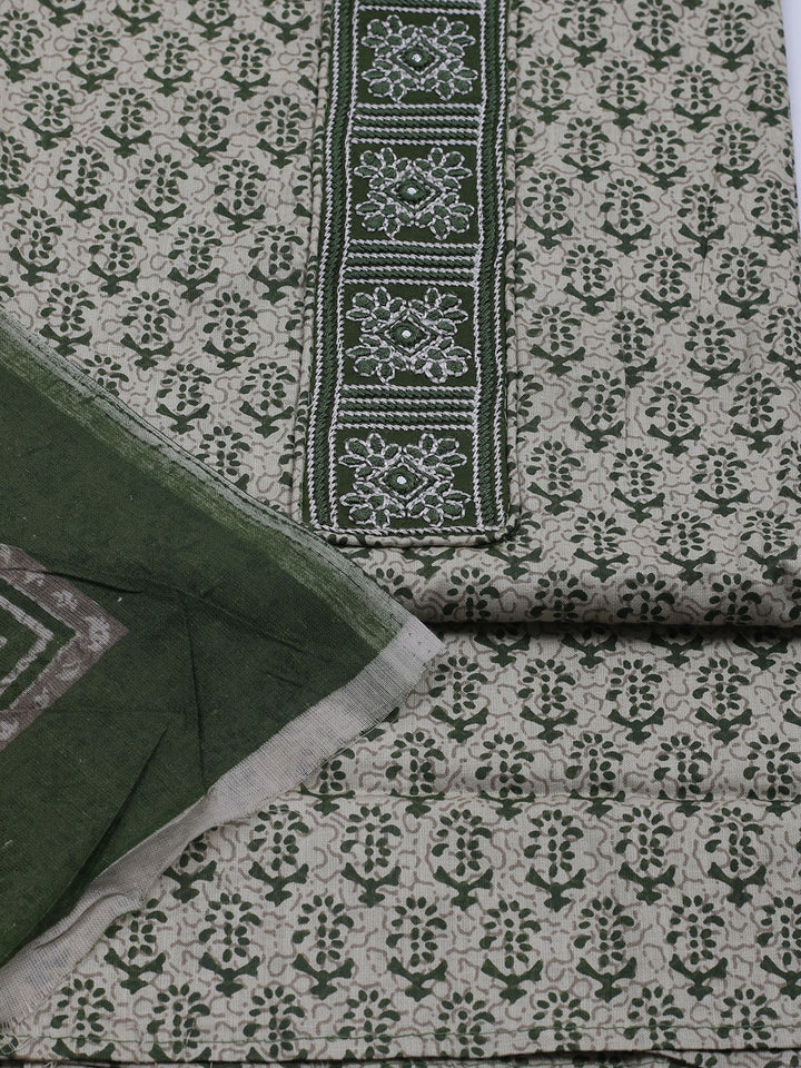 Patch Neck Cotton Blend Unstitched Suit With Dupatta