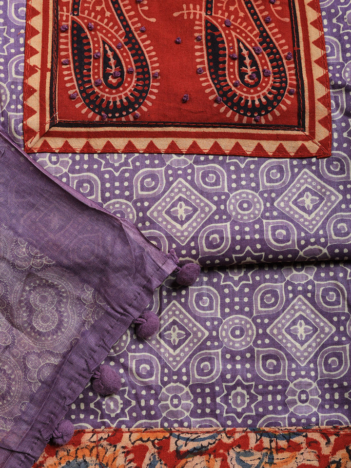 Printed Cotton Blend Unstitched Suit With Pant &amp; Dupatta