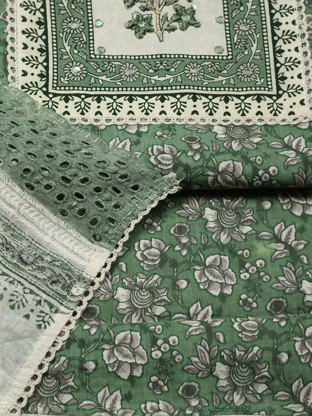 Printed Cotton Blend Unstitched Suit With Pant &amp; Dupatta