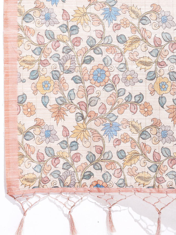 Floral Printed Tussar Silk Saree