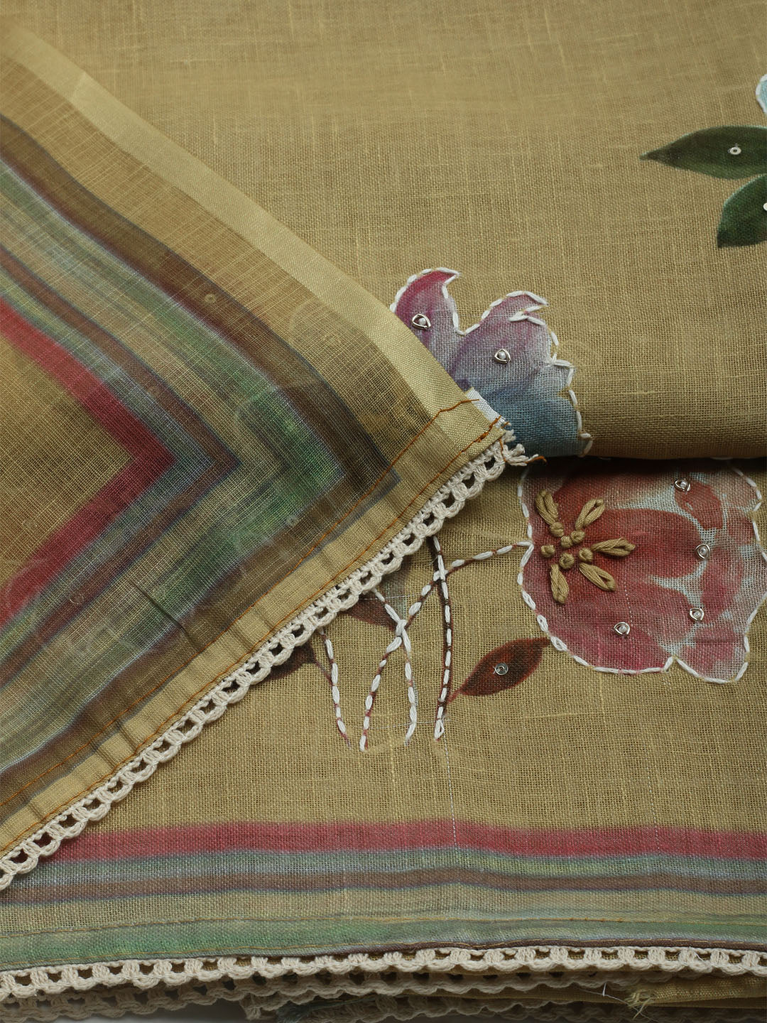 Printed Linen Unstitched Kurta With Pant &amp; Dupatta