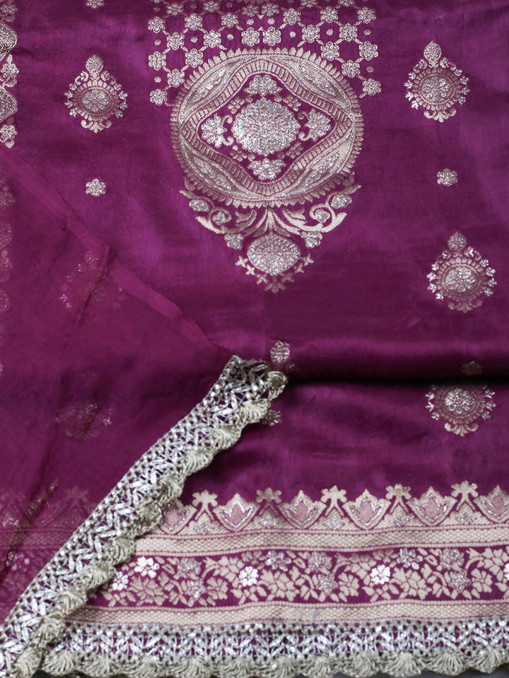 Woven Design Chanderi Unstitched Suit With Pant &amp; Dupatta
