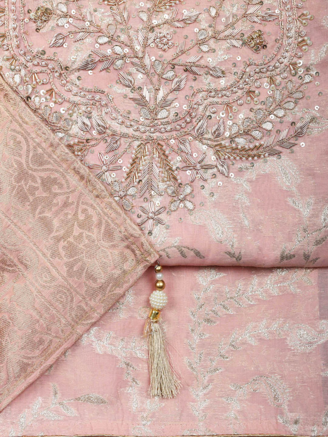 Embroidered Chanderi Unstitched Suit With Pant &amp; Dupatta